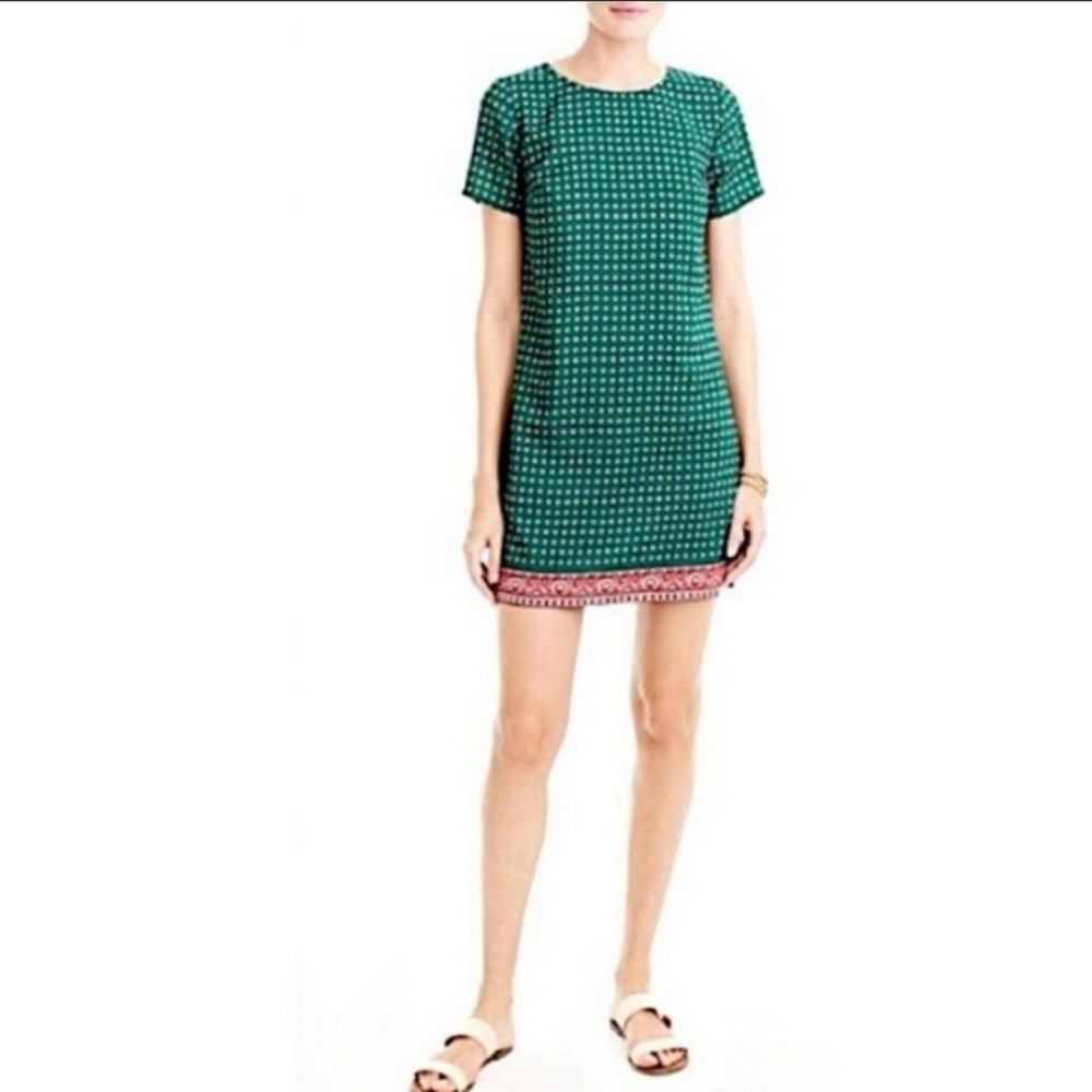 J.Crew Green Short Sleeve Floral Mini Dress 6